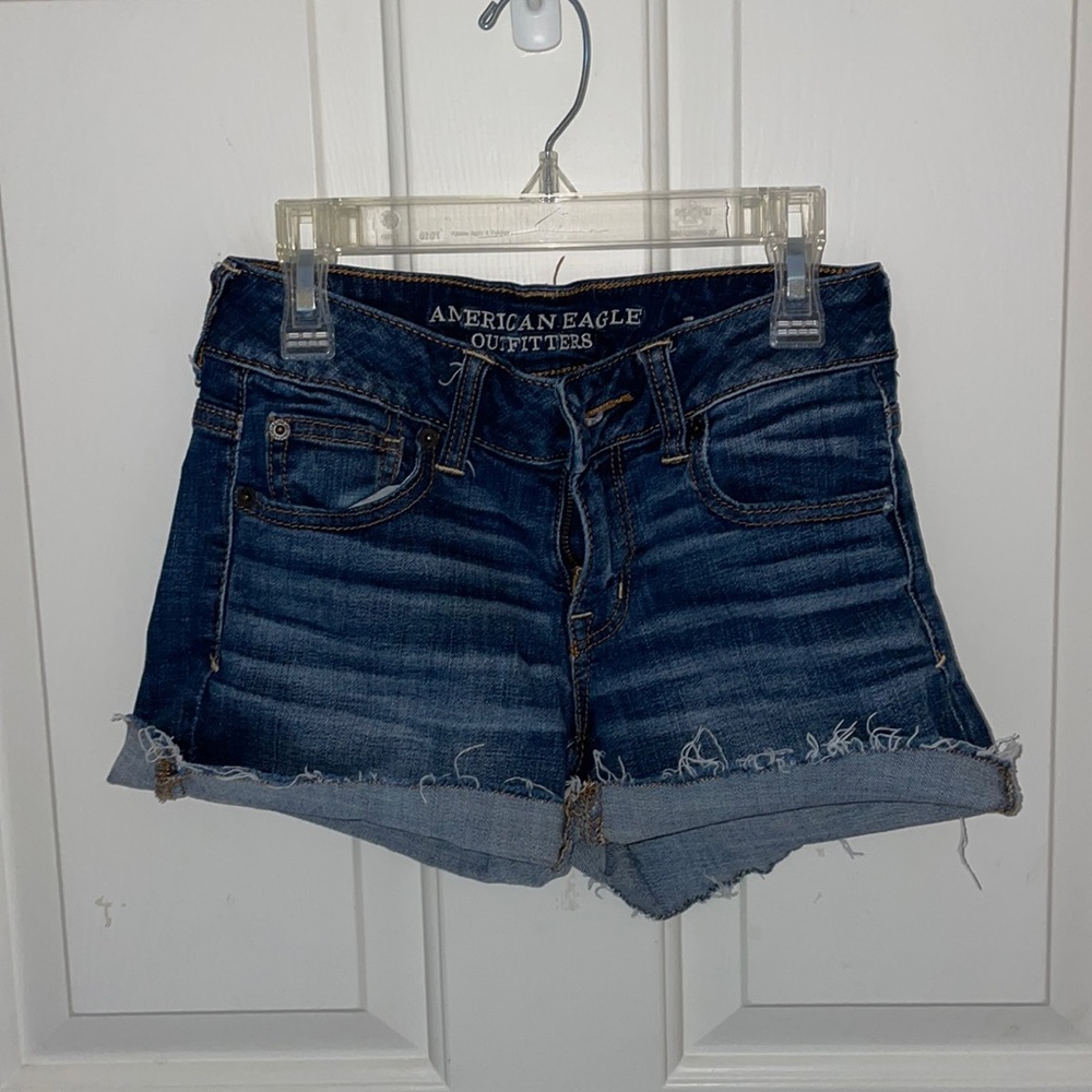 american eagle dark wash jean shorts